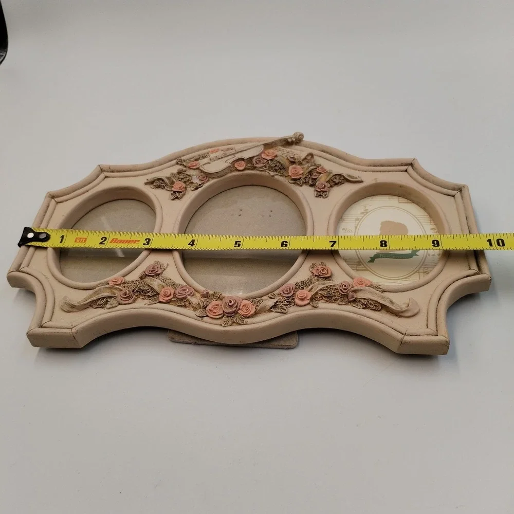 VTG‎ 1996 Figi Graphics Music Lover 3D Resin Frame Violin Roses Triple Oval 9.5